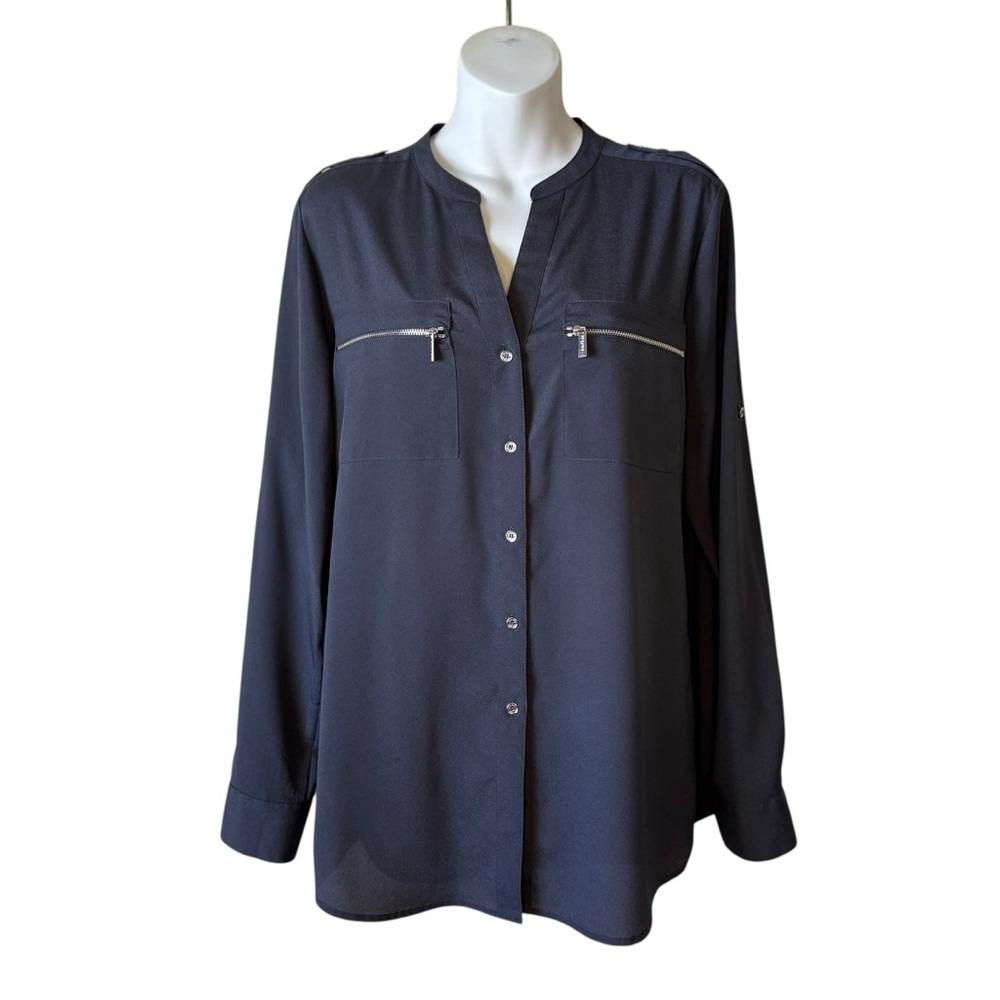 Calvin Klein blue long-sleeve button-down blouse size M